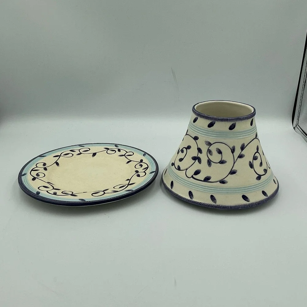 Yankee Candle Tart Warmer Plate‎ Shade Rare Print Set Blue Vine Floral Ceramic